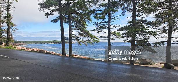 maine coastline road panoramic - maine road stock pictures, royalty-free photos & images