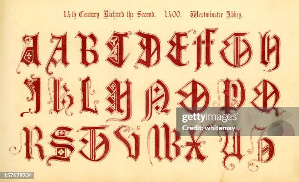 14th century english initials, reign of richard ii - circa 14th century stock illustrations