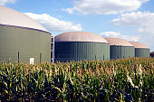 Four silos in a biogas plant