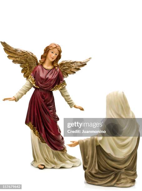 hail mary (nativity scene-annunciation) - nativity scene white background stock pictures, royalty-free photos & images