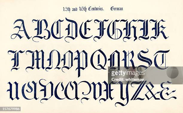 14th century german initial letters - calligraphy stock illustrations