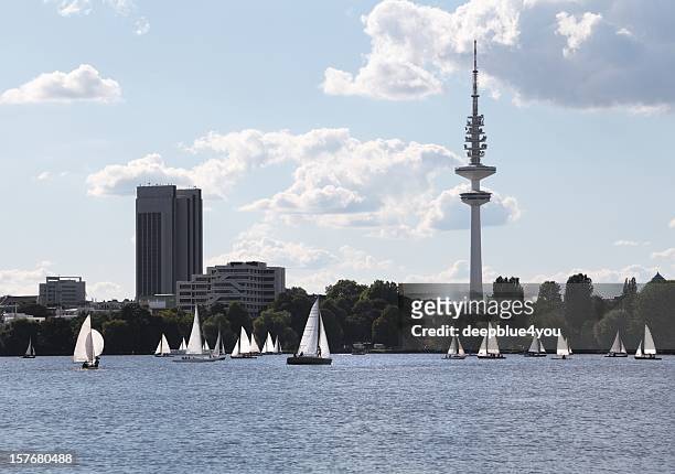 alster lake hamburg with sailing boats in summer - alster lake stock pictures, royalty-free photos & images