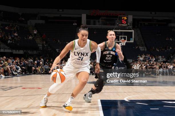 Kayla McBride of the Minnesota Lynx drives to the basket during the game New York Liberty on August 4, 2023 at Target Center in Minneapolis,...