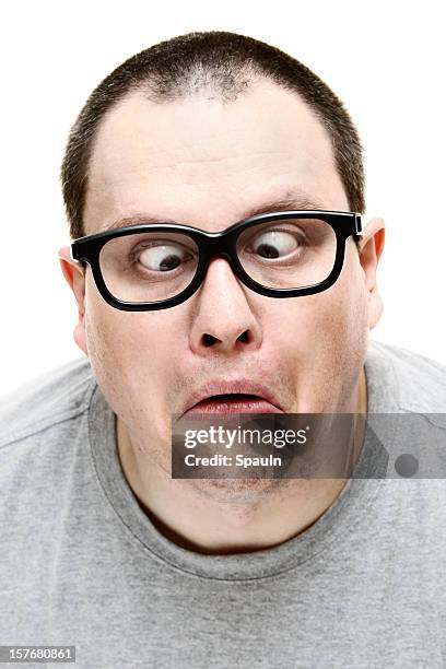 cross-eyed geek - scheel kijken stockfoto's en -beelden