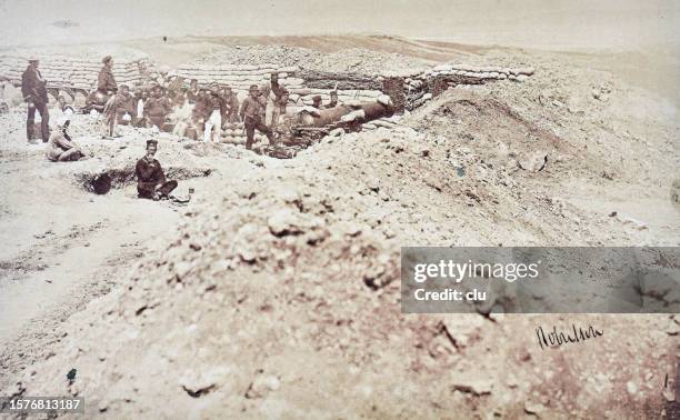 crimea, english artillery fortress, 1855 - crimean war stock illustrations