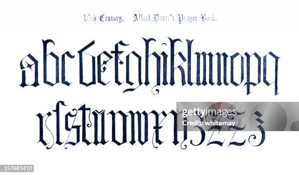 16th century lowercase alphabet from albrecht durer's prayer book - lower case a stock illustrations