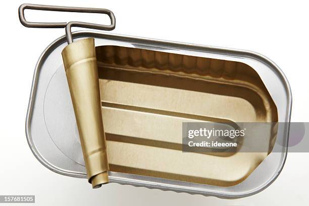 empty sardine can - sardine tin stock pictures, royalty-free photos & images