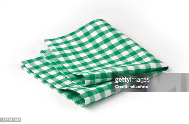 green and white checked napkin roughly folded - theedoek stockfoto's en -beelden
