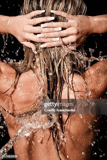 shower - wet hair stock pictures, royalty-free photos & images