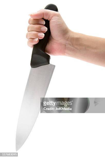 female hand holding a knife - kitchen knife 個照片及圖片檔