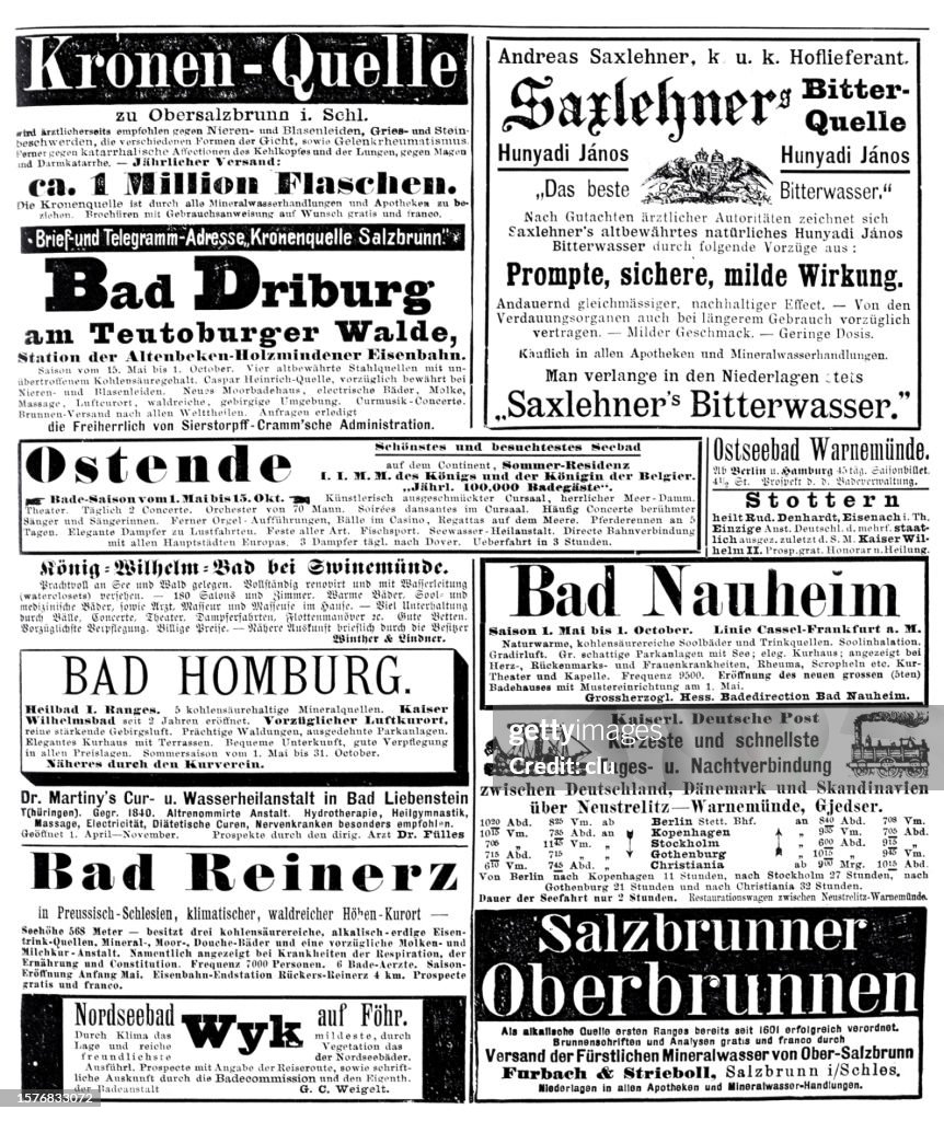 Ads in German magazine of 1892 including Ostend tourism