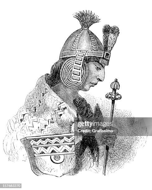 stockillustraties, clipart, cartoons en iconen met engraving inca prince portrait from 1870 isolated on white - indian costume