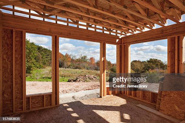 new home construction; framed room with a view - add stock pictures, royalty-free photos & images