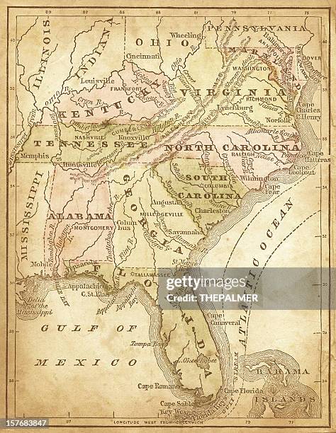 usa - southern states 1870 - east carolina v north carolina stock illustrations