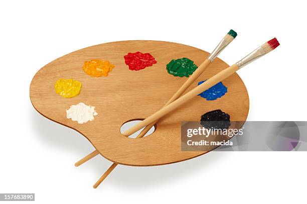 painter's multicolored palette isolated on white - artists palette 個照片及圖片檔