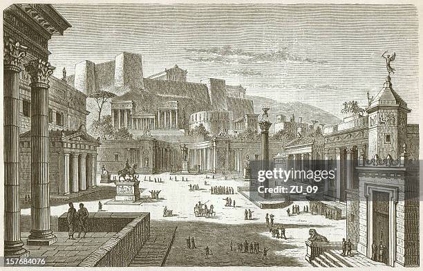 stockillustraties, clipart, cartoons en iconen met market square of sparta, ancient greece, wood engraving, published 1882 - sparta greece