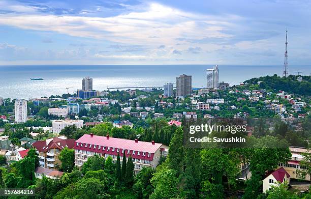 ariel view of sochi under bright skies - sochi russia stock pictures, royalty-free photos & images