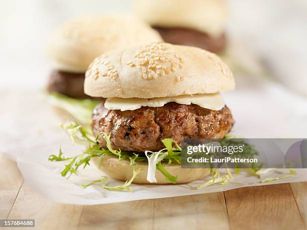 mini hamburger with havarti cheese - little burger stock pictures, royalty-free photos & images