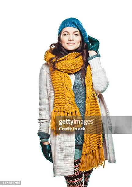 winter fashion woman - scarf isolated stock pictures, royalty-free photos & images