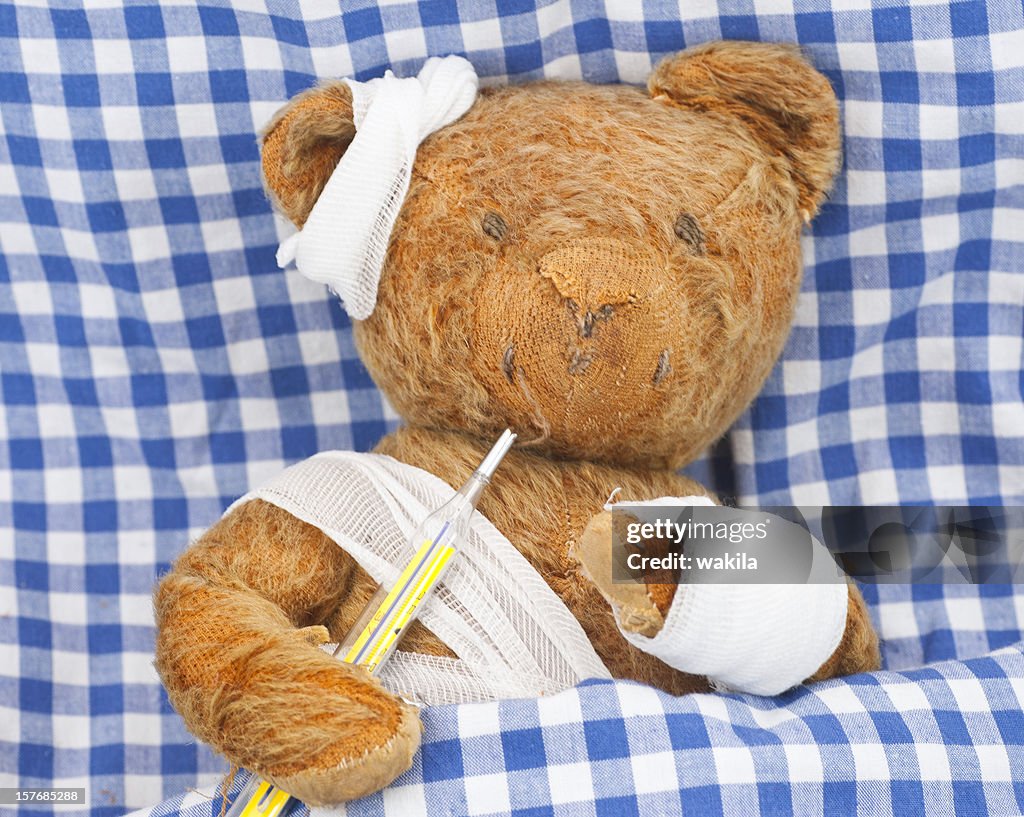 Kranke teddy im Bett-kranker teddy bear cholla im Bett