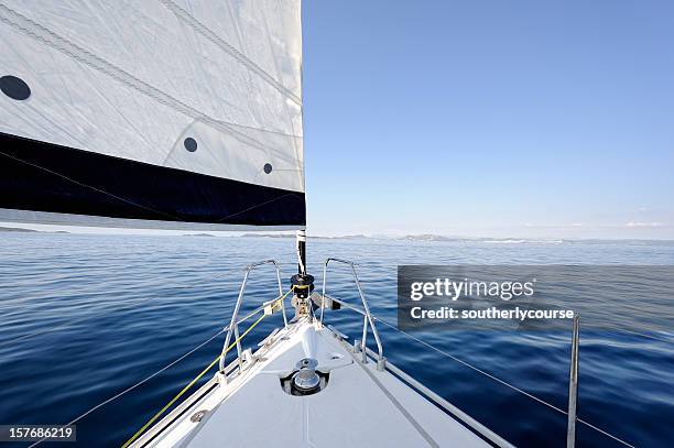 bow of sailing yacht - ships bow stock pictures, royalty-free photos & images