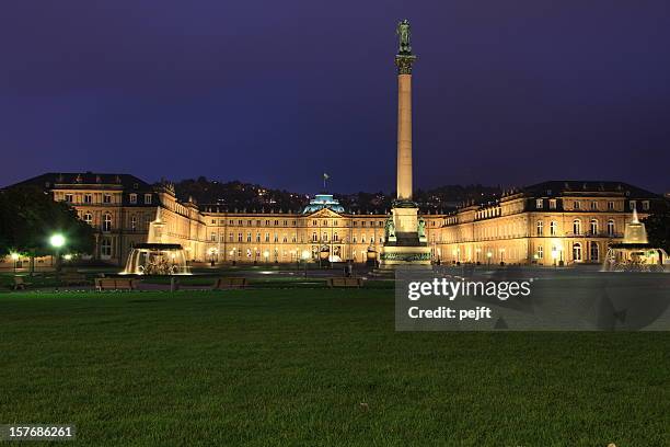 stuttgart, the new castle by night - stuttgart stock pictures, royalty-free photos & images