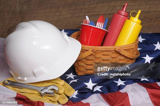 close-up of supplies for a labor day picnic - labor day stock pictures, royalty-free photos & images