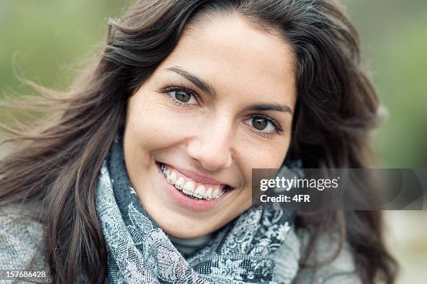 simply beautiful, candid braces smile (xxxl) - adult braces stock pictures, royalty-free photos & images