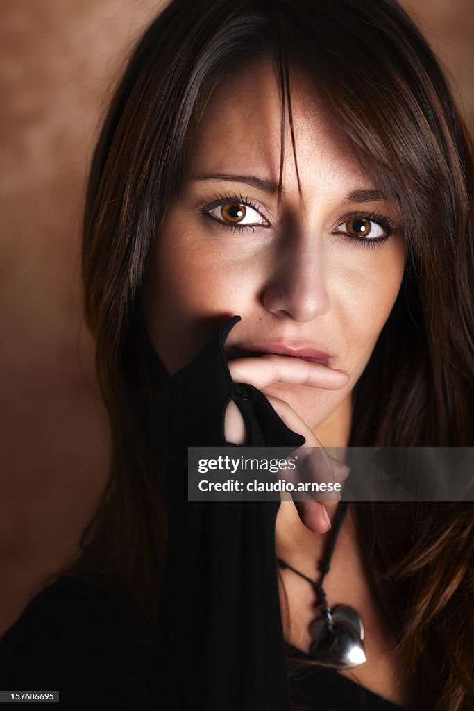 Pensive Beautiful Woman Portrait. Color Image