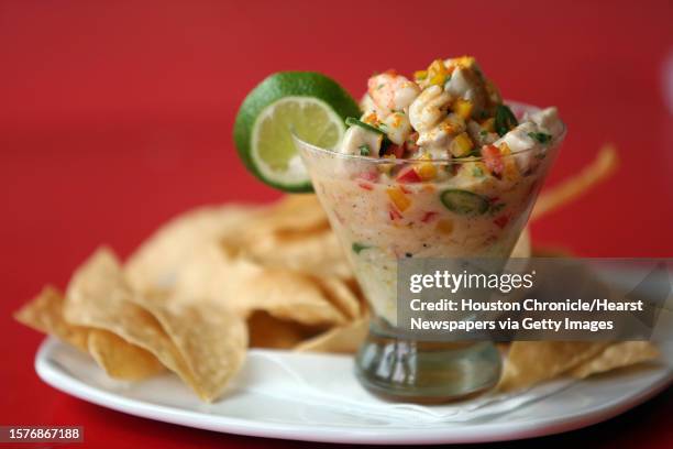 Local Seafood Escabeche, fish & shirmp, toasted orange, pineapple vinegar, smoked black pepper, avocado oil, chiles, aggie carrots is served at The...