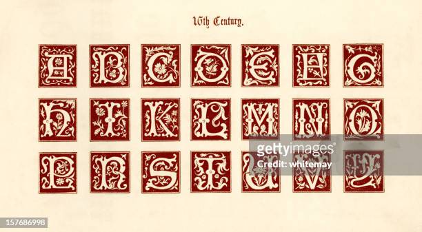 stilrichtung des 16. jahrhunderts mit initialen aus - illumination stock-grafiken, -clipart, -cartoons und -symbole