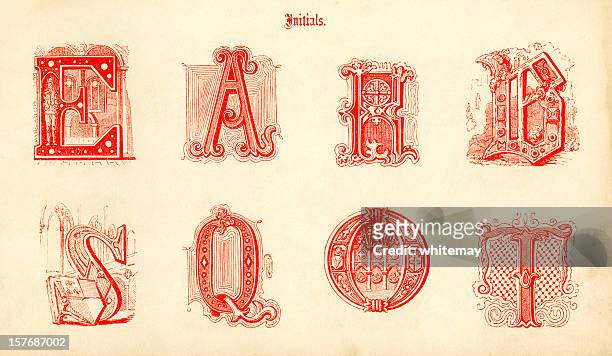 medieval initials - lettre t stock illustrations