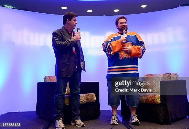 Ralph Garman, KROQ Radio Personality & actor and Director-Writer Kevin Smith speak onstage during a Keynote Conversation at the Future Of Film...