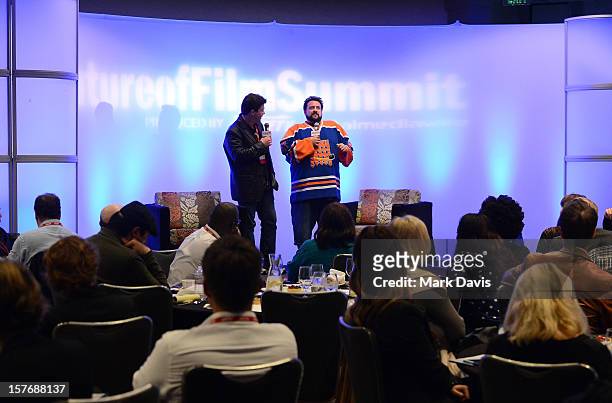 Ralph Garman, KROQ Radio Personality & actor and Director-Writer Kevin Smith speak onstage during a Keynote Conversation at the Future Of Film...