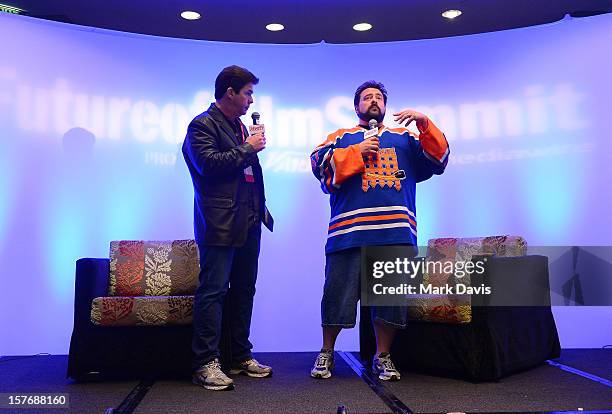 Ralph Garman, KROQ Radio Personality & actor and Director-Writer Kevin Smith speak onstage during a Keynote Conversation at the Future Of Film...