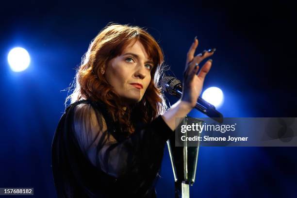 Florence Welch of Florence And The Machine performs live on stsge at 02 Arena on December 5, 2012 in London, England.