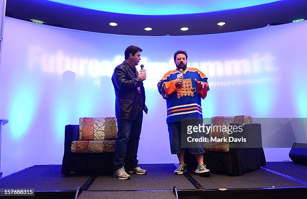 Ralph Garman, KROQ Radio Personality & actor and Director-Writer Kevin Smith speak onstage during a Keynote Conversation at the Future Of Film...