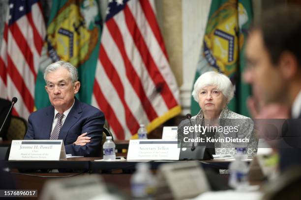 Federal Reserve Chairman Jerome Powell and U.S. Treasury Secretary Janet Yellen participate in a meeting of the Financial Stability Oversight Council...