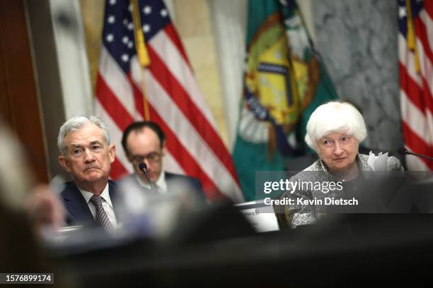 Federal Reserve Chairman Jerome Powell and U.S. Treasury Secretary Janet Yellen participate in a meeting of the Financial Stability Oversight Council...