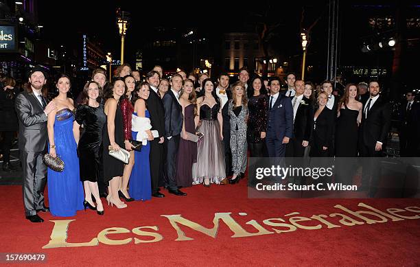 The cast of the West End stage production of Les Miserables attend the "Les Miserables" World Premiere at the Odeon Leicester Square on December 5,...