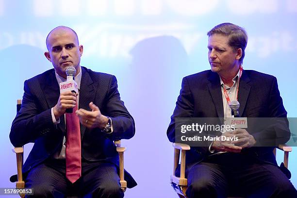 Brian Stearns, Co-Head, Entertainment Industries, Bank of America Merrill Lynch , and Scott Parish, COO & CFO, Alcon Entertainment speak onstage...