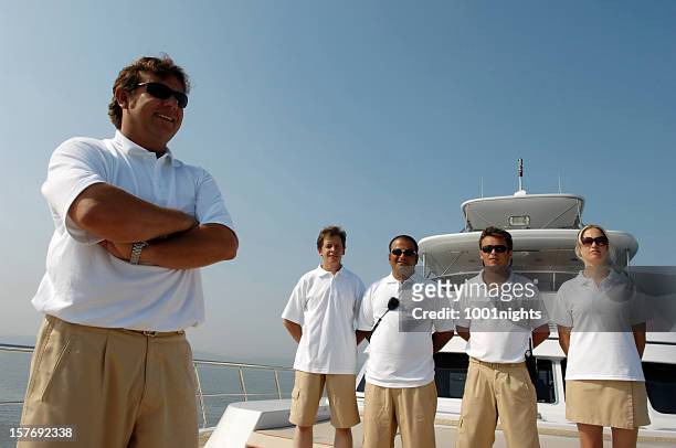 crew of the yacht - captain yacht stockfoto's en -beelden
