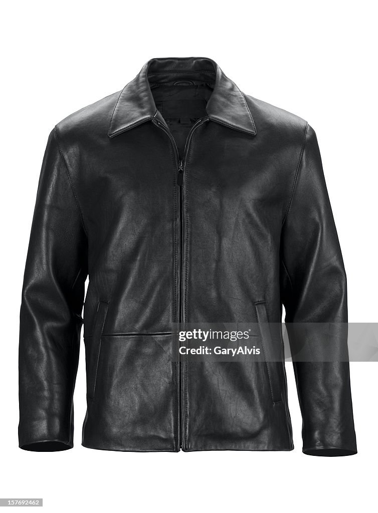 Front of black leather jacket-isolated on white w/clipping path