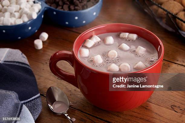 mug of hot chocolate and marshmallows - marsh mallows stock pictures, royalty-free photos & images