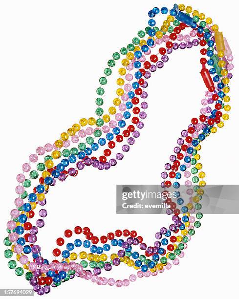 mardi gras beads cut out on white - beads stock pictures, royalty-free photos & images