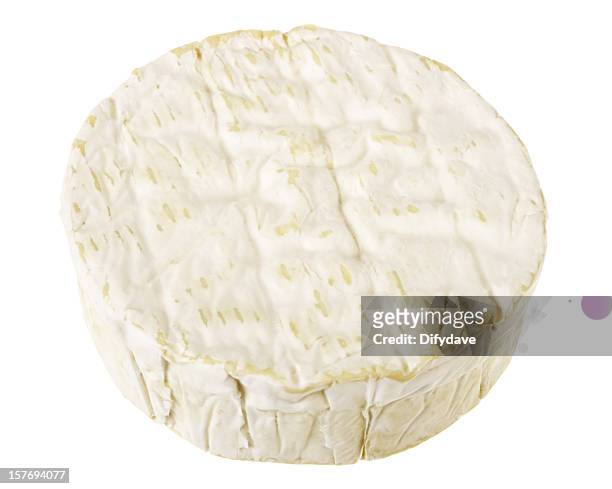 whole camembert cheese isolated on white - wiel kaas stockfoto's en -beelden