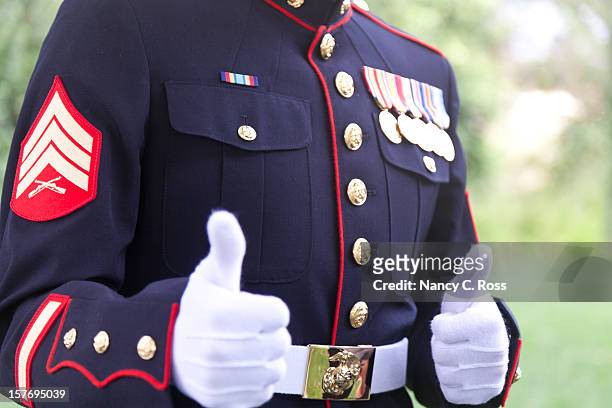 marine sergeant gives thumbs up gesture - us marine corps stock pictures, royalty-free photos & images