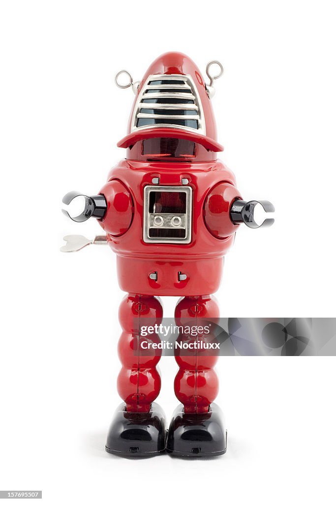 Red metal toy robot