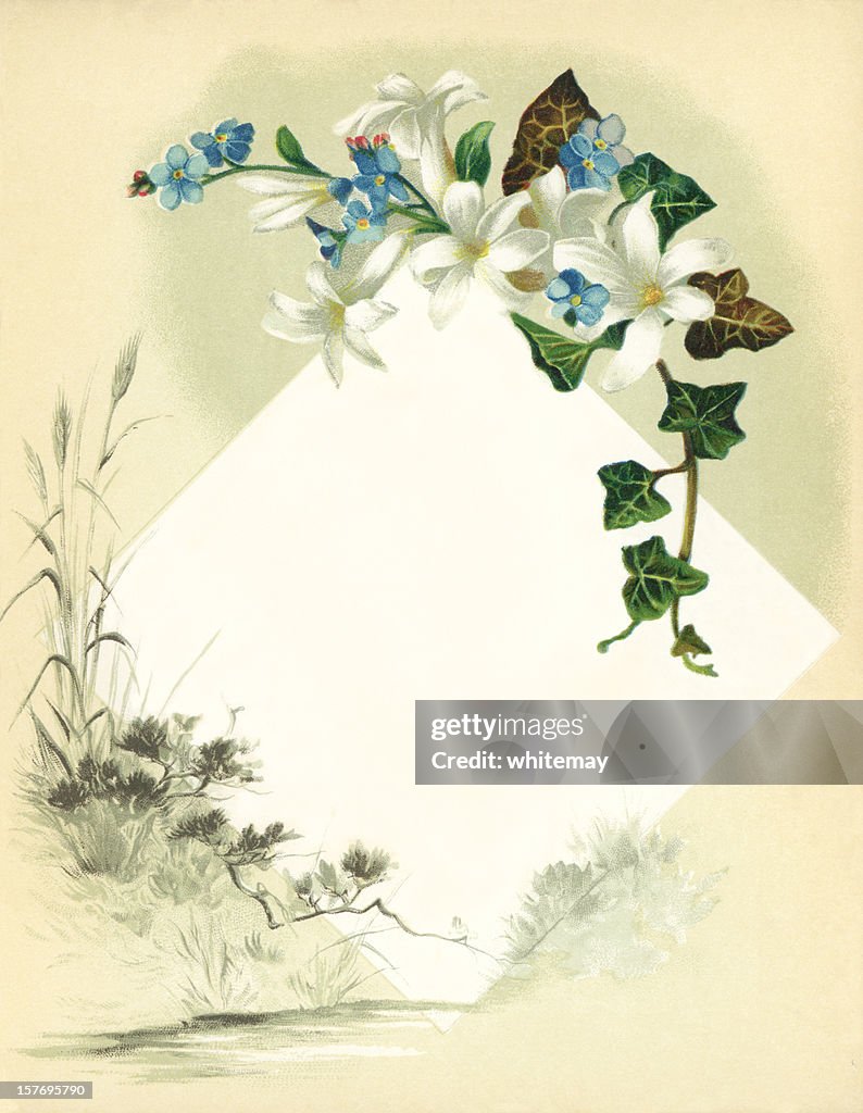 Victorian flower frame with diamond-shaped copy space