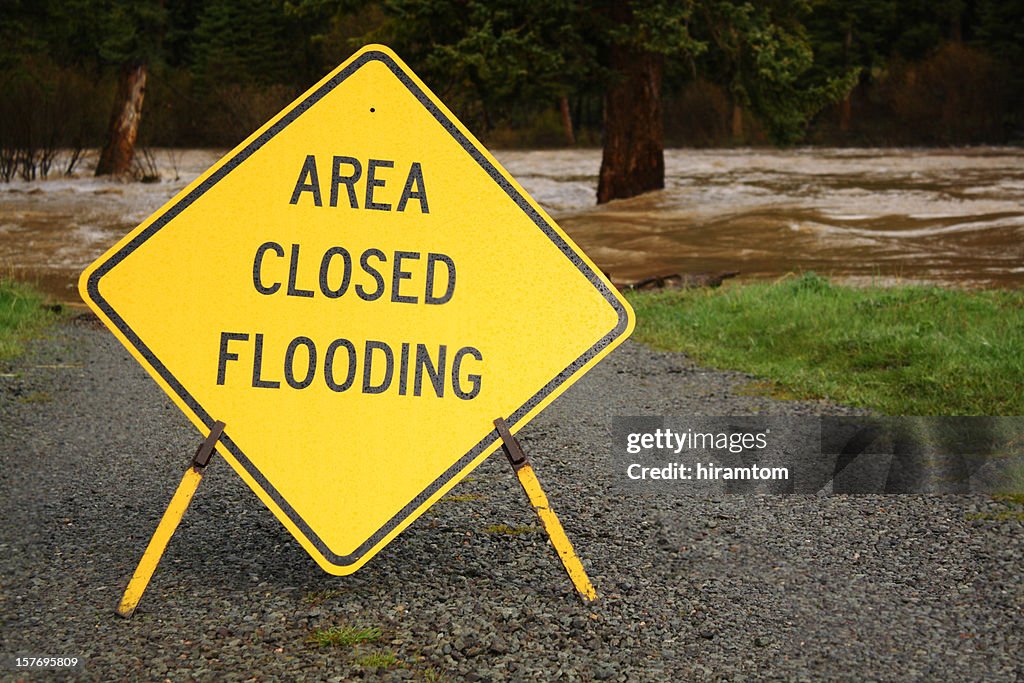 Yellow Area Closed Flooding Sign